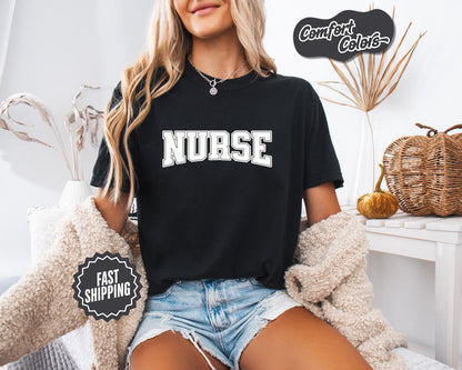 Nurse Varsity Letter T-Shirt, Comfort Colors, Perfect Gift for Healthcare Workers, Medical Profession Tee, Nurse Tee, Casual Wear