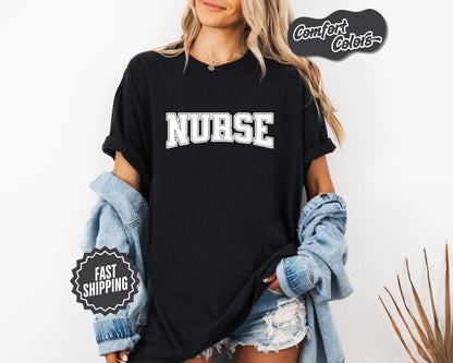 Nurse Varsity Letter T-Shirt, Comfort Colors, Perfect Gift for Healthcare Workers, Medical Profession Tee, Nurse Tee, Casual Wear