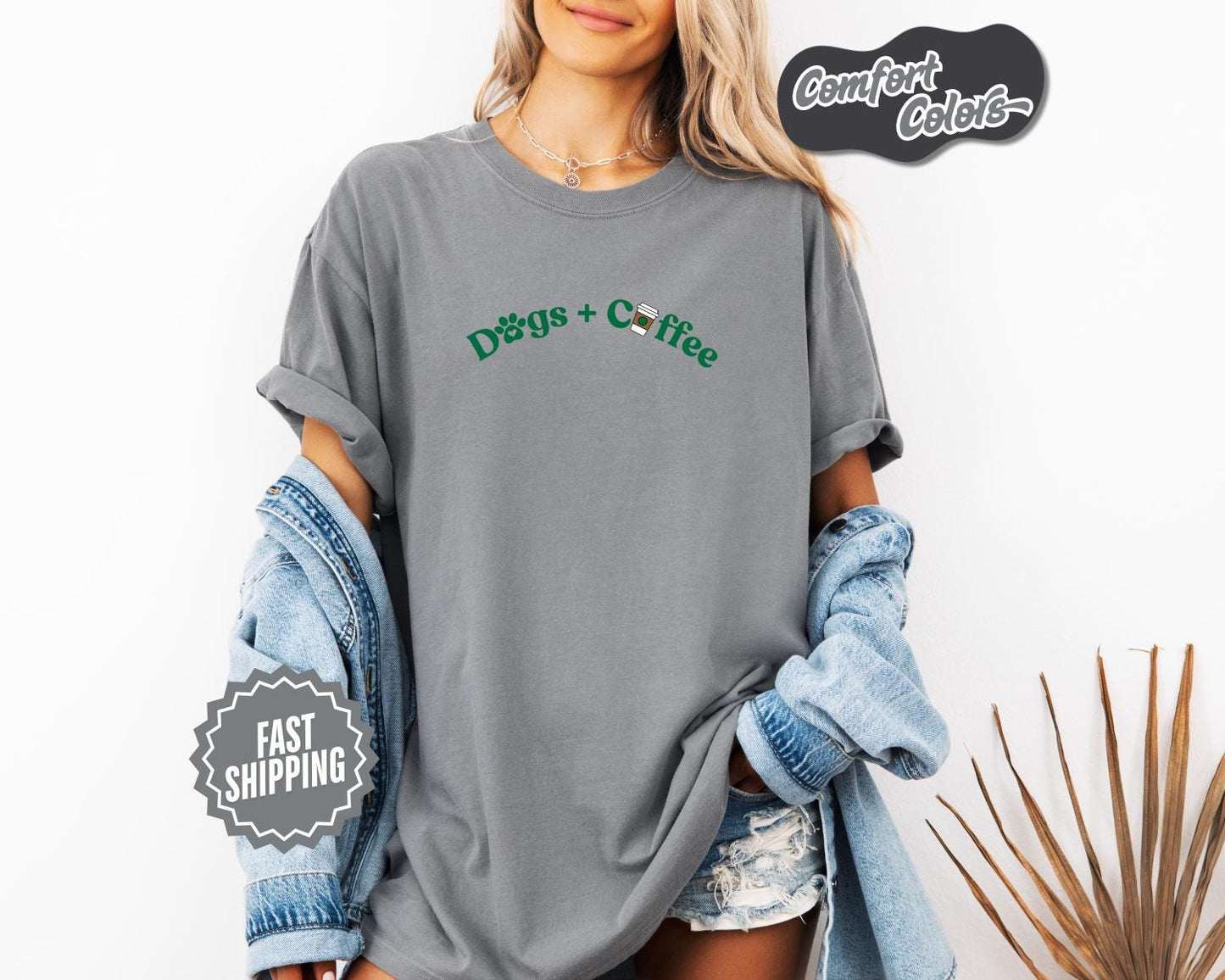 Dogs + Coffee T-Shirt, Comfort Colors, Aesthetic Graphic Tee, Pet Lover Gift, Dog Shirt, Dog Lover, Coffee Lover, Everyday Casual Wear