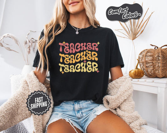 Retro Teacher T-Shirt, Comfort Colors, Cute Teacher Gift, Back to School, Teacher Appreciation Gift, Everyday Casual Wear, Teacher's Day