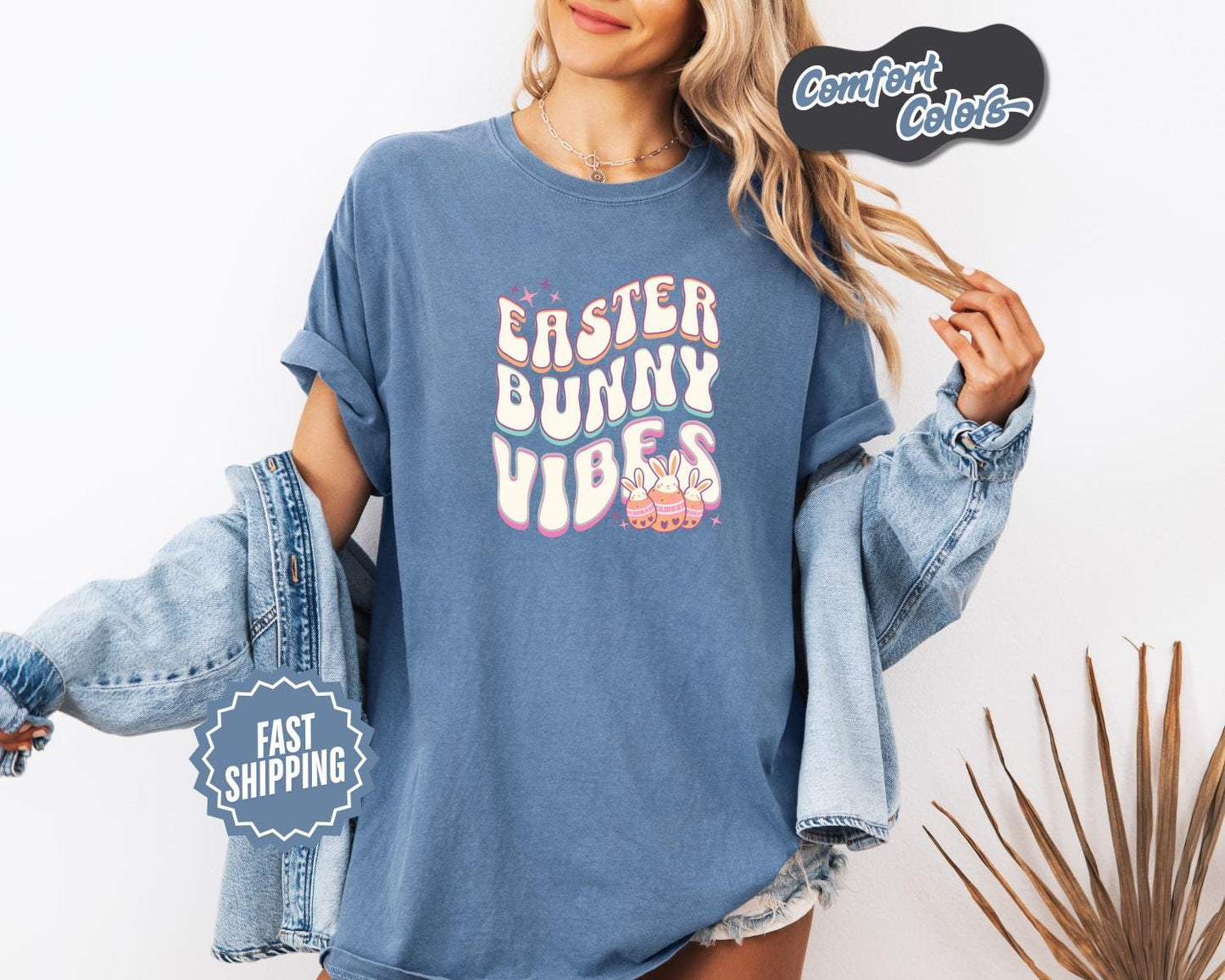 Easter Bunny Vibes T-Shirt, Comfort Colors, Cute Spring Tee, Pastel Graphic Top, Bunny Apparel, Holiday Gift, Easter Egg Hunt, Casual Wear