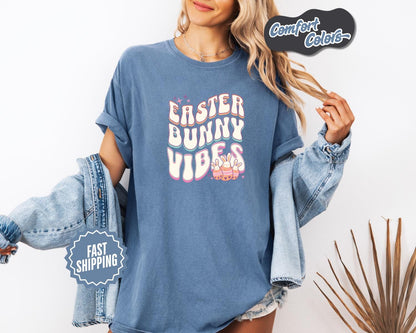 Easter Bunny Vibes T-Shirt, Comfort Colors, Cute Spring Tee, Pastel Graphic Top, Bunny Apparel, Holiday Gift, Easter Egg Hunt, Casual Wear