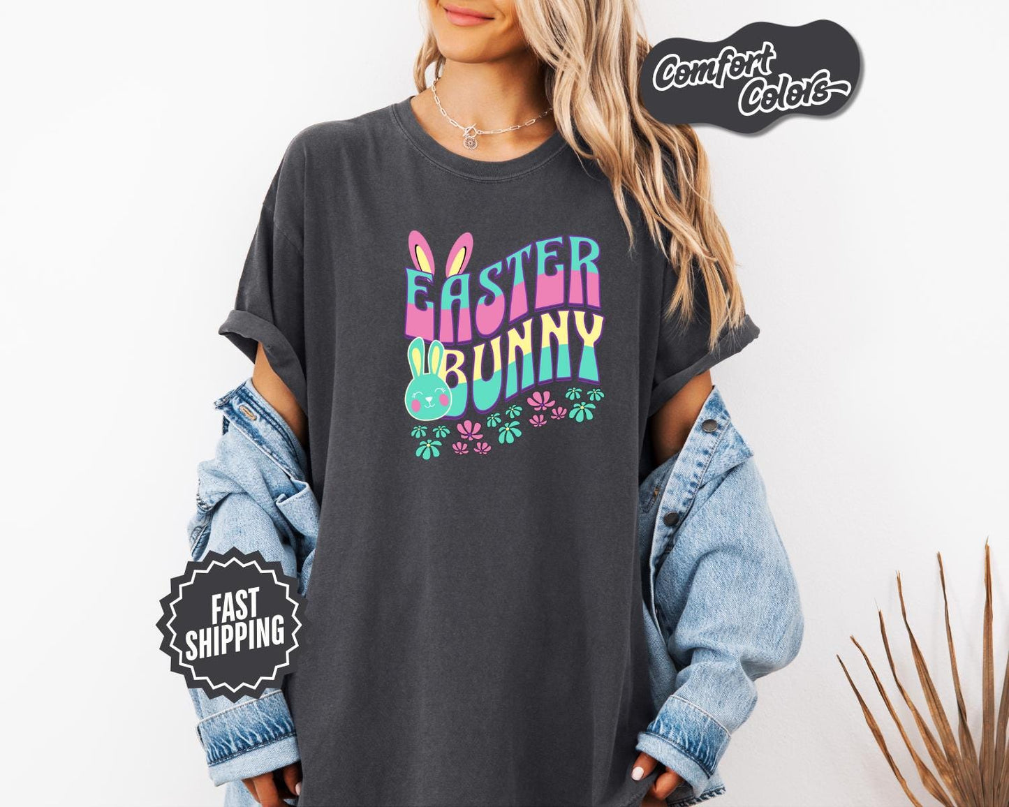 Retro Easter Bunny T-Shirt, Comfort Colors, Cute Spring Tee Adults, Cute Pastel Spring Holiday Tee, Easter Bunny Tee, Casual Wear