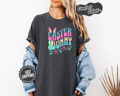 Retro Easter Bunny T-Shirt, Comfort Colors, Cute Spring Tee Adults, Cute Pastel Spring Holiday Tee, Easter Bunny Tee, Casual Wear