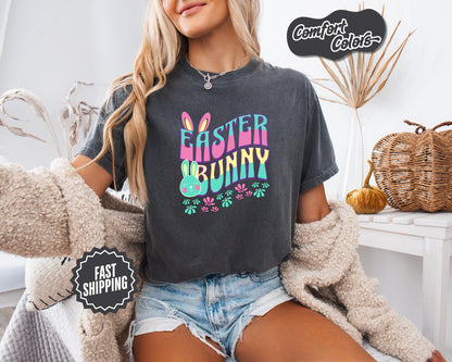 Retro Easter Bunny T-Shirt, Comfort Colors, Cute Spring Tee Adults, Cute Pastel Spring Holiday Tee, Easter Bunny Tee, Casual Wear