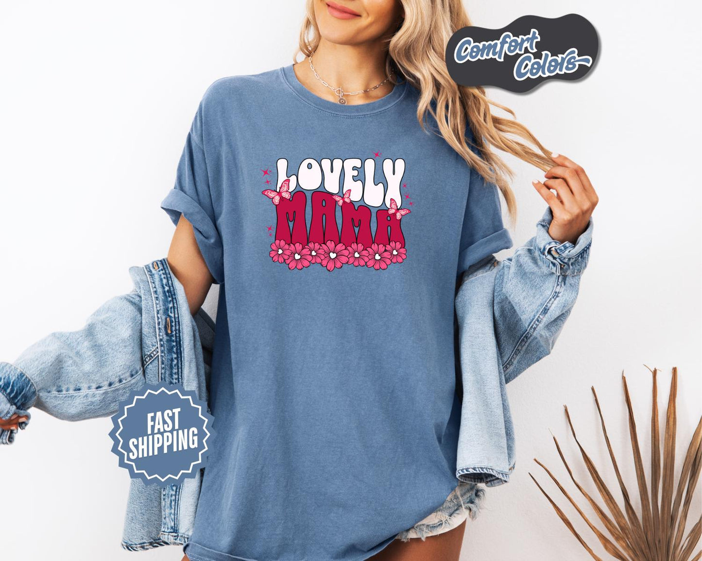 Lovely Mama T-Shirt, Comfort Colors, Gift for Moms, Mother's Day Apparel, Cute Floral Tee, Family Events, Everyday Casual Wear