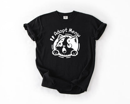 Adopt Meow T-Shirt, Comfort Colors, Cute Cat Lover Tee, Animal Rescue Shirt, Adoption Awareness, Perfect Gift Idea, Everyday Casual Wear