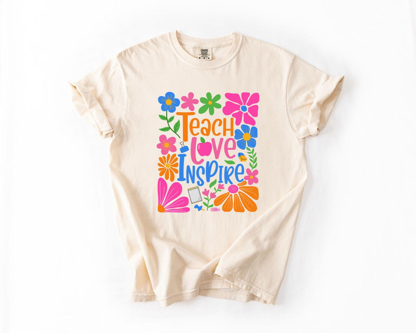 Floral Teacher T-Shirt, Teach Love Inspire Floral Teacher Shirt, Gift for Educators, Teacher Apparel, Teacher Appreciation Gift Casual Wear