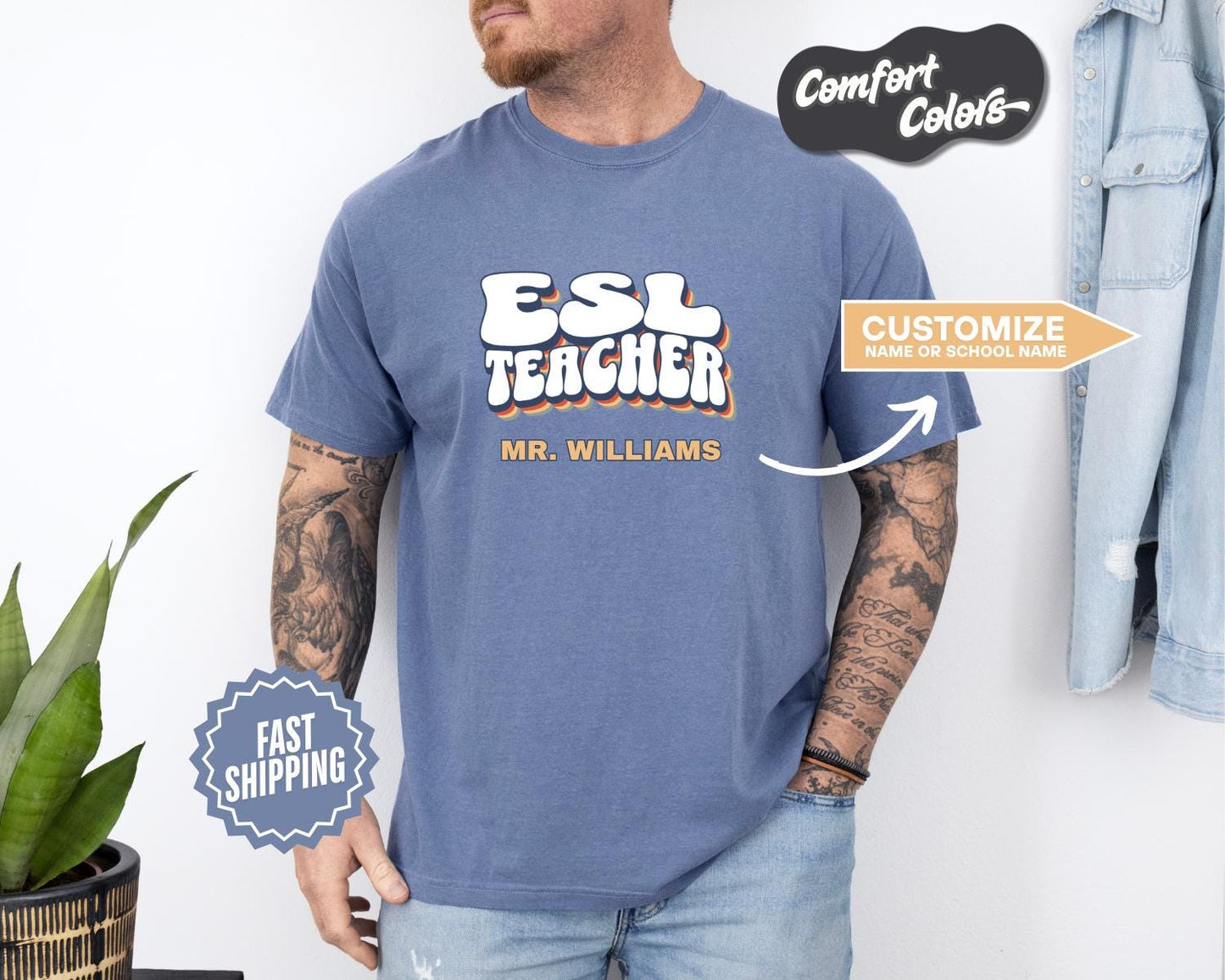 ESL Teacher T-Shirt, Comfort Colors, Custom Teacher Shirt, Teacher Gift, Back to School Apparel, Casual Wear, Teacher Appreciation Shirt
