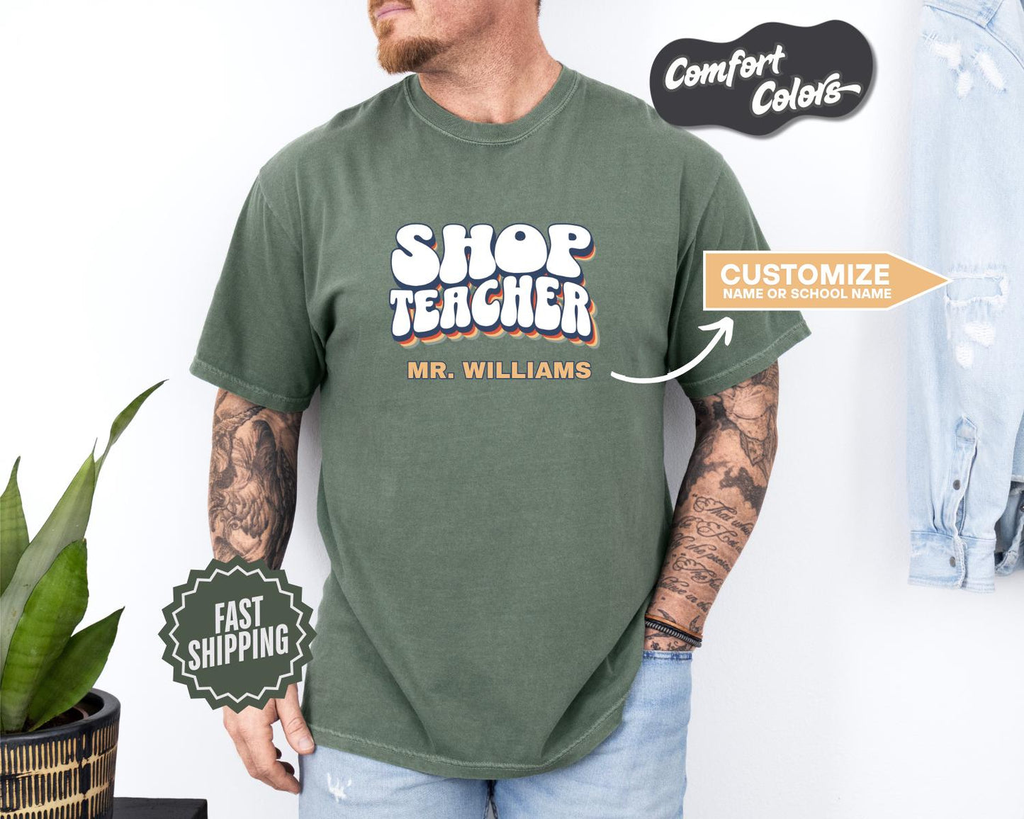 Shop Teacher T-Shirt, Comfort Colors,  Custom Teacher Shirt, Fun Teacher Gift, Back to School Apparel, Classroom Spirit Wear, Casual Tee