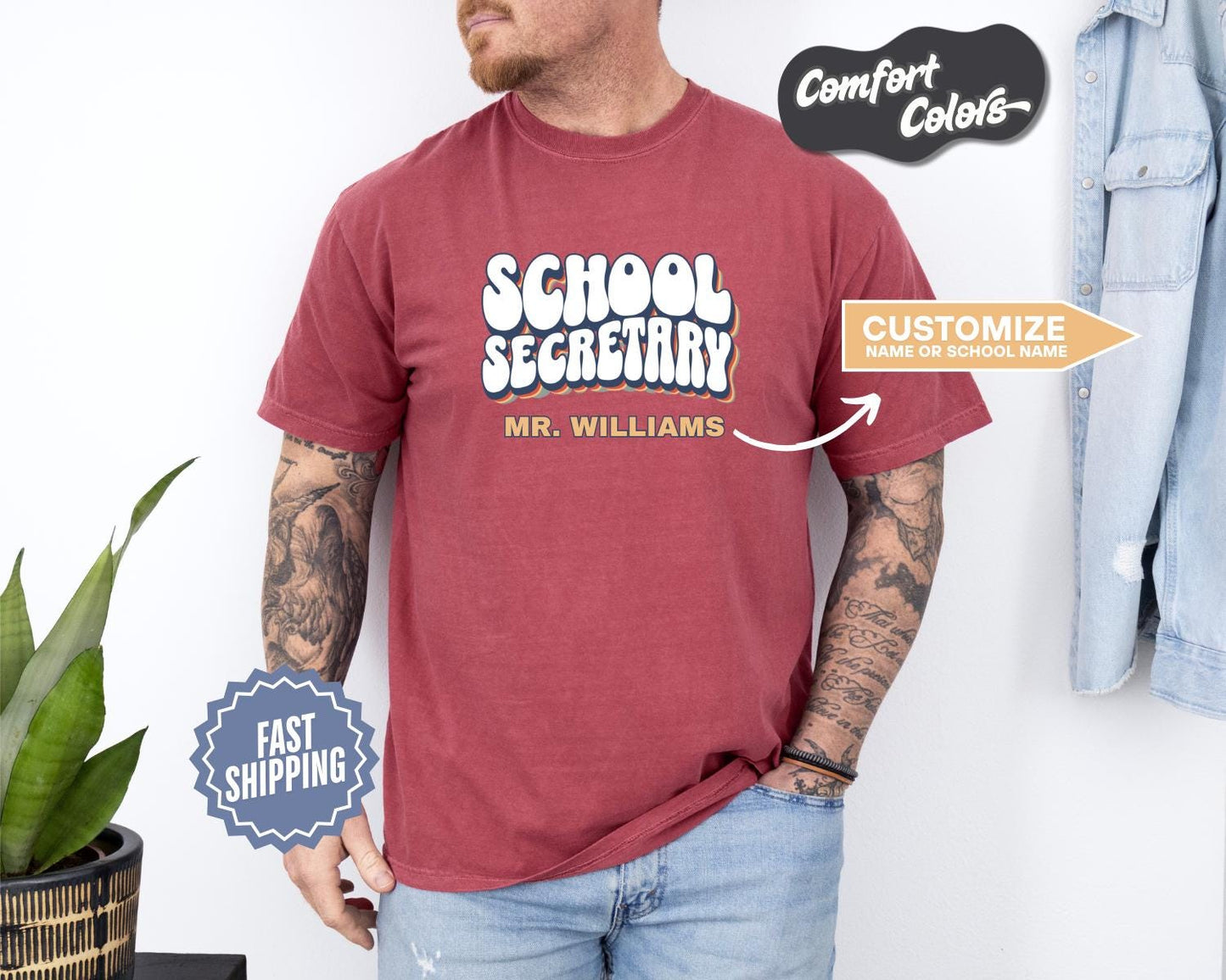 School Secretary T-Shirt, Comfort Colors,  Custom Teacher Shirt, Teacher Gift, Casual Wear, Back to School Outfit, Gift for Educators