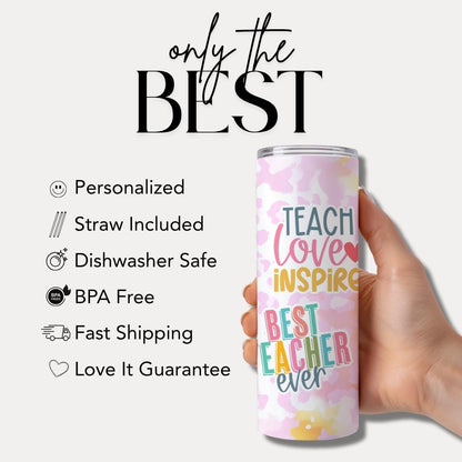 Personalized Teacher 20oz Skinny Tumbler with Straw Pencil Fuel Design Teacher Gifts for Appreciation Week Teacher Tumbler Back to School