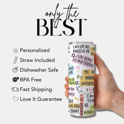 Daily Workout Affirmation 20oz Skinny Tumbler with Straw Cute Fitness Gift Tumbler Gym Travel Coffee Cup Motivational Tumbler Workout Cup