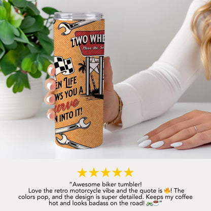 Two Wheels Dad Tumbler 20oz Skinny Travel Tumbler Mug Gift for Biker Dads Tumbler with Straw Dad Gift Father's Day Gift Tumbler Coffee Cup