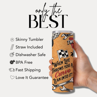 Two Wheels Dad Tumbler 20oz Skinny Travel Tumbler Mug Gift for Biker Dads Tumbler with Straw Dad Gift Father's Day Gift Tumbler Coffee Cup