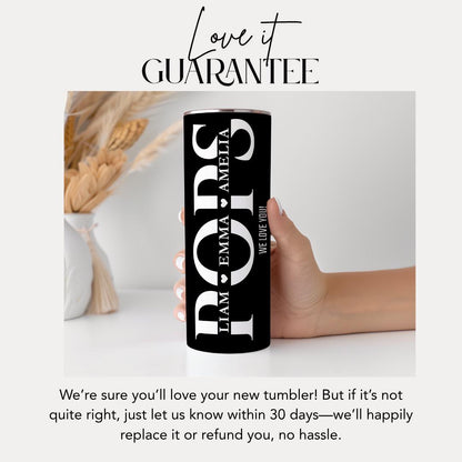 Personalized Pops Tumbler Custom Kids' Names 20oz Skinny Tumbler with Straw Cute Pops Gift Father's Day Gift Tumbler Travel Coffee Cup