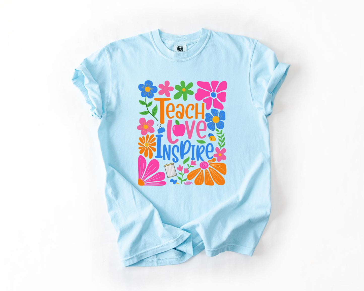 Floral Teacher T-Shirt, Teach Love Inspire Floral Teacher Shirt, Gift for Educators, Teacher Apparel, Teacher Appreciation Gift Casual Wear