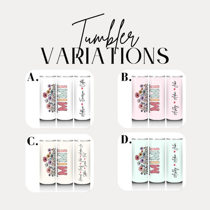 Personalized Mimi 20oz Skinny Tumbler with Straw Cute Gift for Grandma called Mimi, perfect for coffee, travel, Mother’s Day, Birthdays