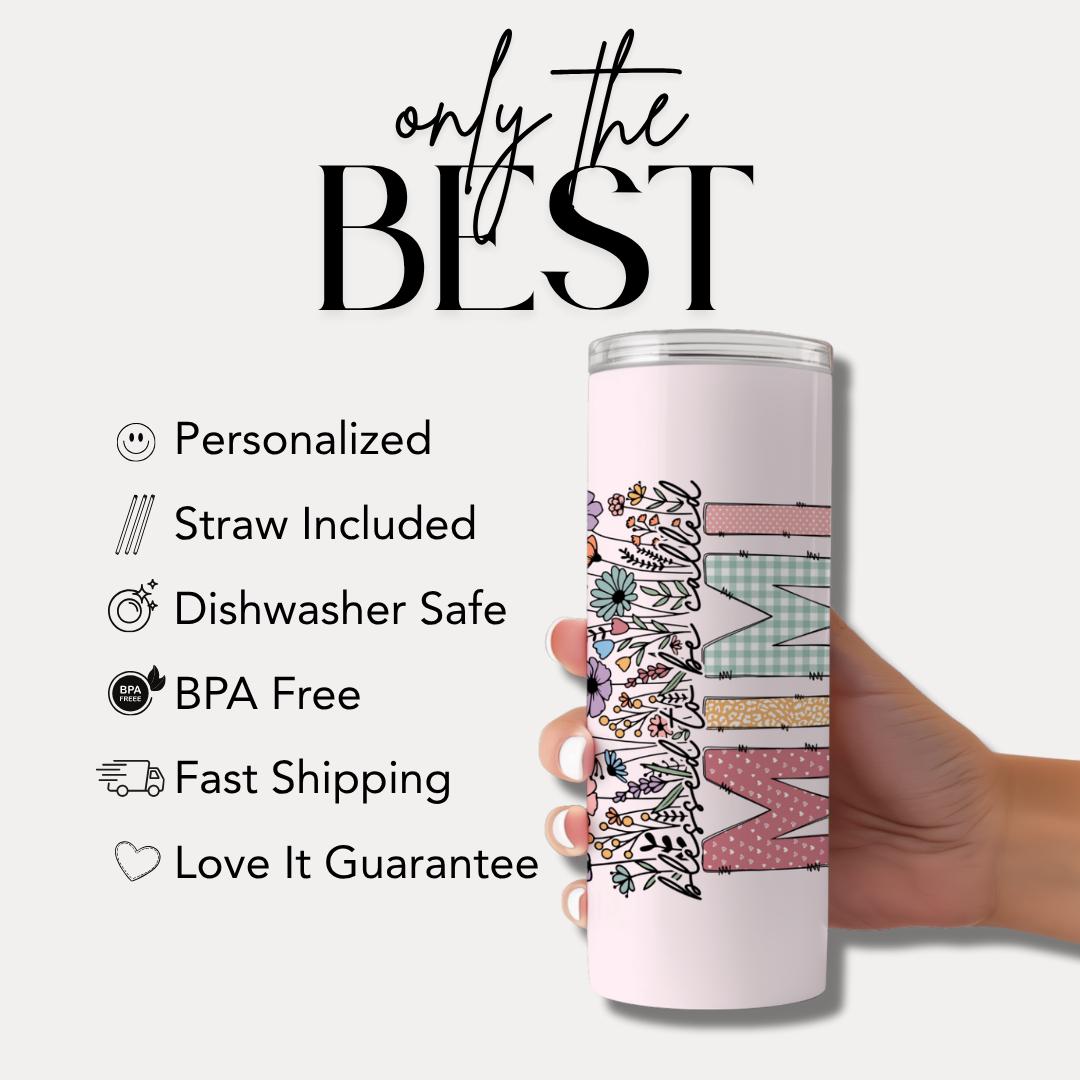Personalized Mimi 20oz Skinny Tumbler with Straw Cute Gift for Grandma called Mimi, perfect for coffee, travel, Mother’s Day, Birthdays
