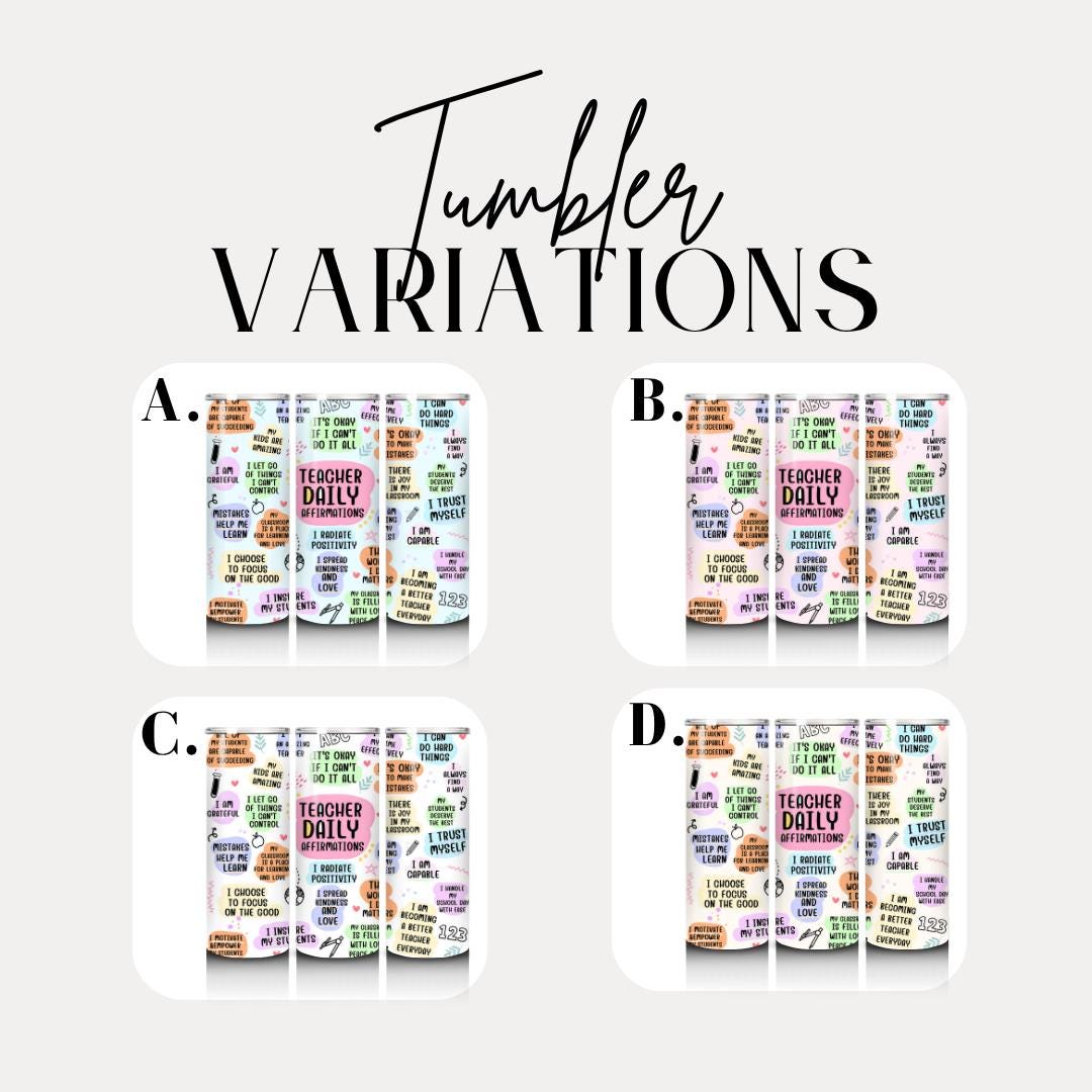 Teacher Daily Affirmation 20oz Skinny Tumbler with Straw Cute Teacher Appreciation Gift Motivational Teacher Tumbler Travel Coffee Cup