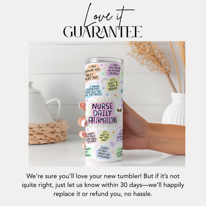 Nurse Daily Affirmation 20oz Skinny Tumbler with Straw Cute Nurse Appreciation Gift Motivational Nurse Tumbler Nurse Travel Coffee Cup