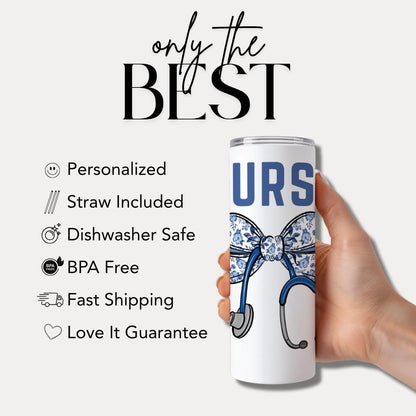 Personalized Nurse 20oz Skinny Tumbler with Straw Cute Nurse Appreciation Gift for Nurse Week Tumbler Nurse Travel Coffee Cup Nurse Mug