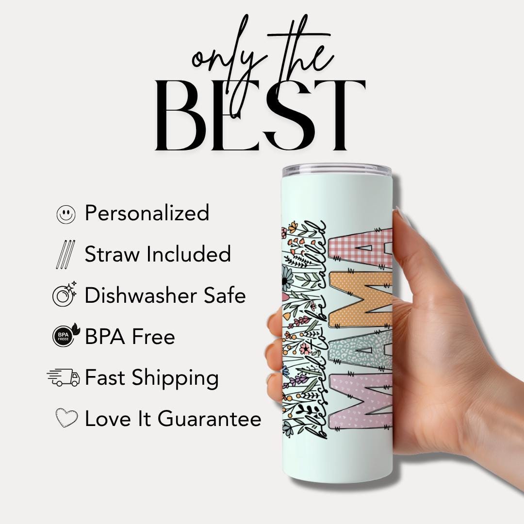 Personalized Mama 20oz Tumbler with Straw Cute custom gift for Mama perfect for coffee travel Mothers Day birthday or daily use.