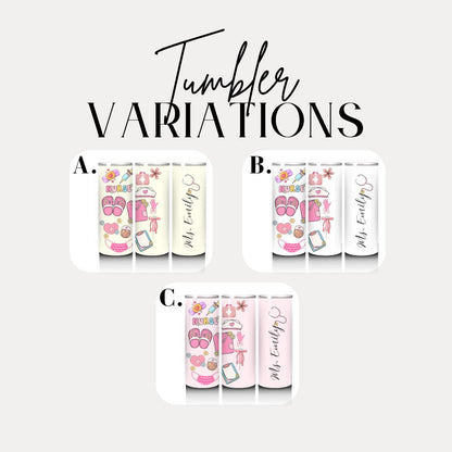 Personalized Nurse 20 oz Skinny Tumbler with Straw Custom Name Nurse Tumbler Cute Nurse Appreciation Gift for Nurse Tumbler Coffee Mug