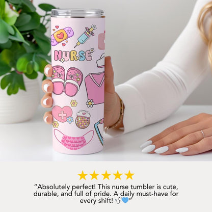 Personalized Nurse 20 oz Skinny Tumbler with Straw Custom Name Nurse Tumbler Cute Nurse Appreciation Gift for Nurse Tumbler Coffee Mug