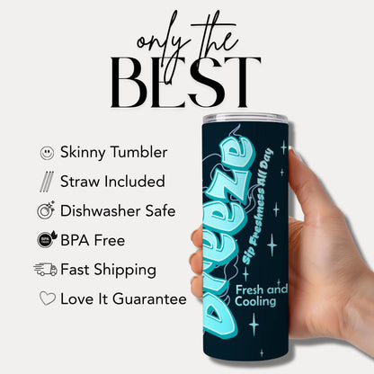 Breeze 20 oz Skinny Tumbler– Fun Cool Word Tumbler for Iced Coffee Tea and Daily Hydration Gift for Her and Him Cool Design Coffee Tumbler