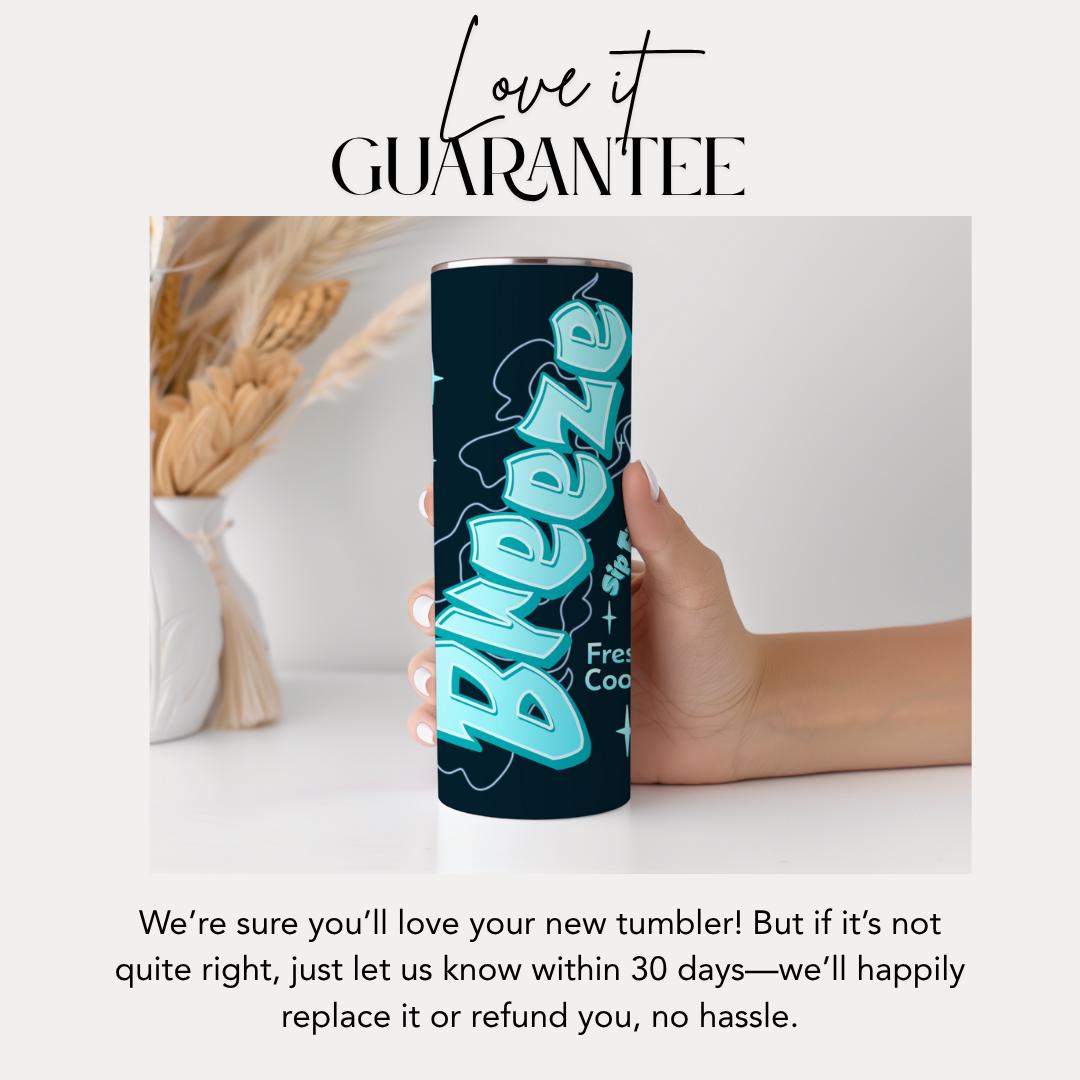 Breeze 20 oz Skinny Tumbler– Fun Cool Word Tumbler for Iced Coffee Tea and Daily Hydration Gift for Her and Him Cool Design Coffee Tumbler