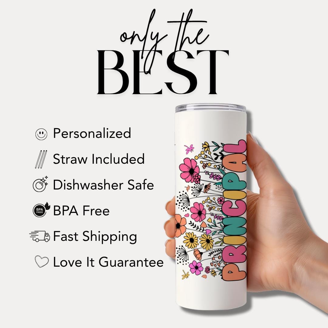 Personalized Principal 20 oz Skinny Tumbler with Straw, Principal Gifts, Principal Travel Cup, Principal Appreciation Gift Coffee Cup