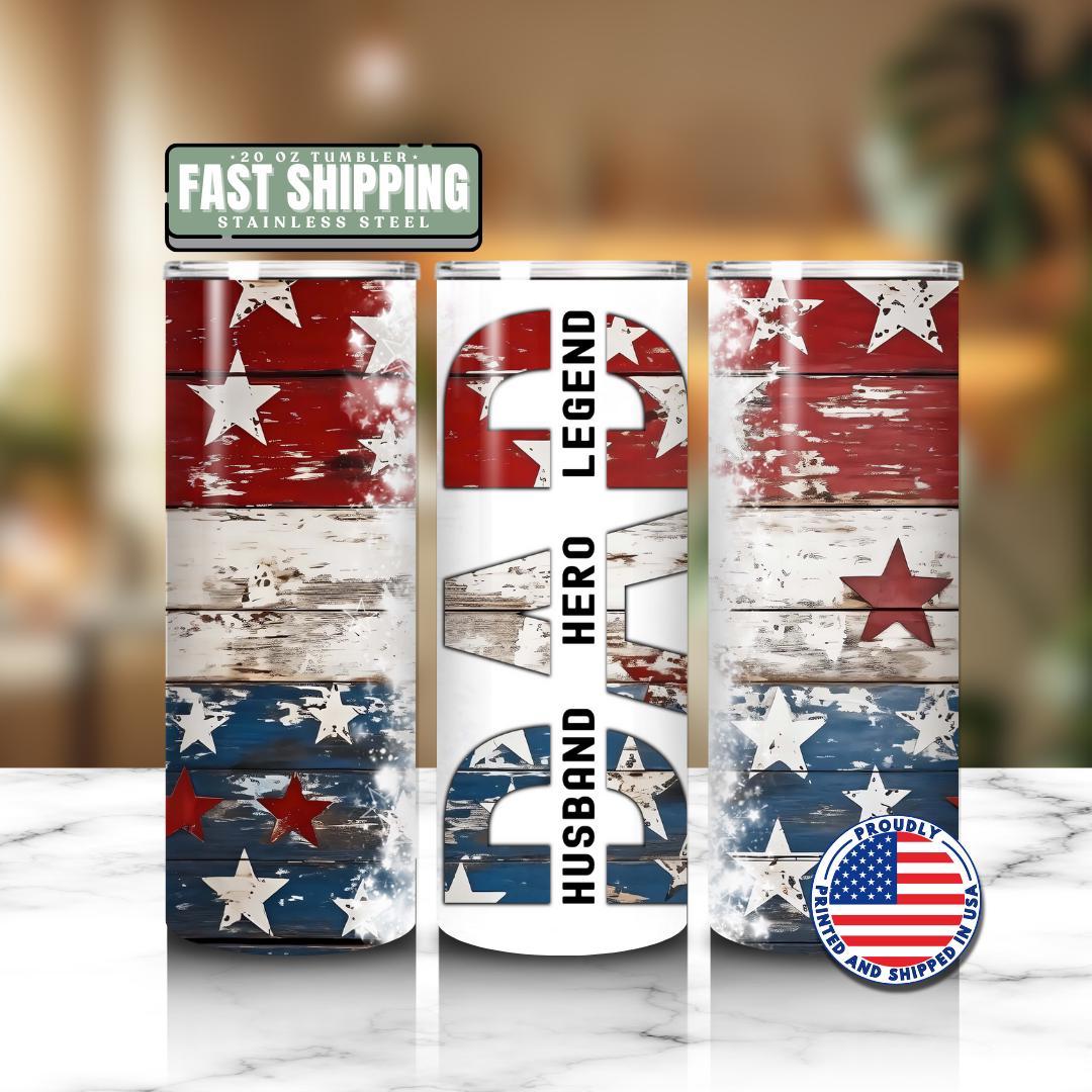 US DAD Tumbler 20oz Skinny Tumbler American Flag Dad Tumbler Patriotic Gift Travel Mug Hero Dad Tumbler American Pride Gift USA Flag Gift