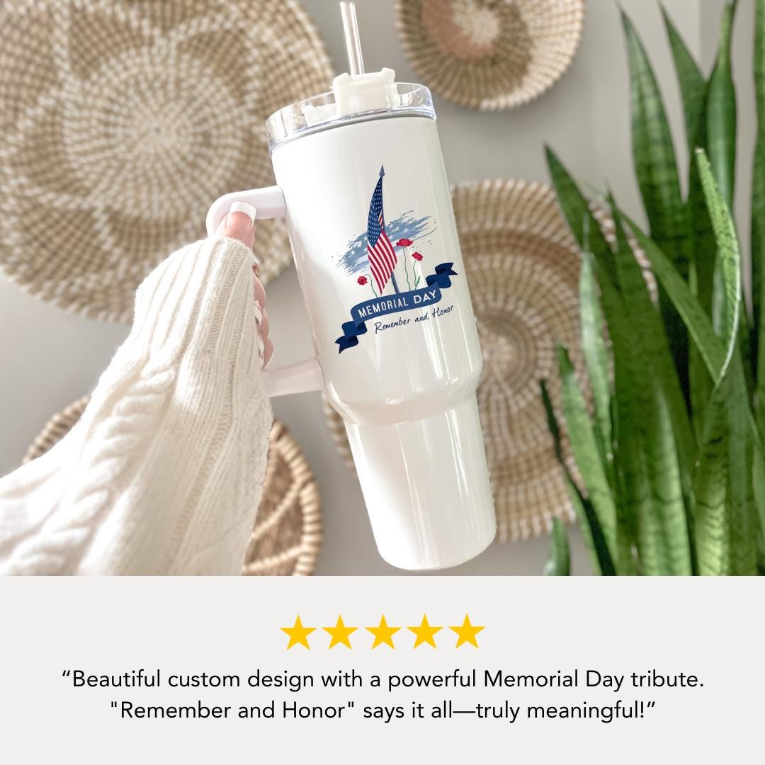 US Personalized Memorial Day Tumbler 40oz Custom Memorial Day Name Cup Veteran Gift Insulated Travel Coffee Cup Patriotic Travel Tumbler Mug