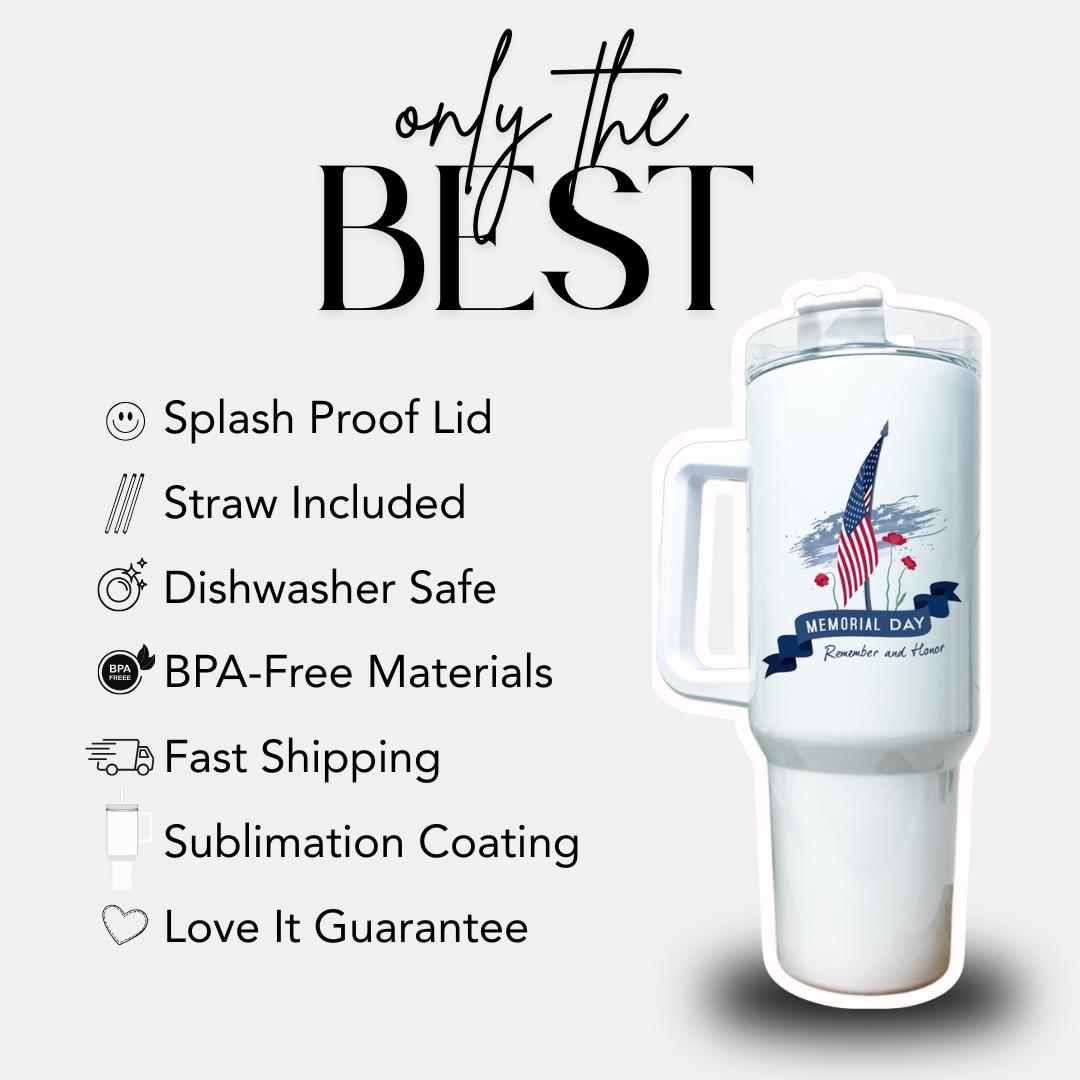 US Personalized Memorial Day Tumbler 40oz Custom Memorial Day Name Cup Veteran Gift Insulated Travel Coffee Cup Patriotic Travel Tumbler Mug