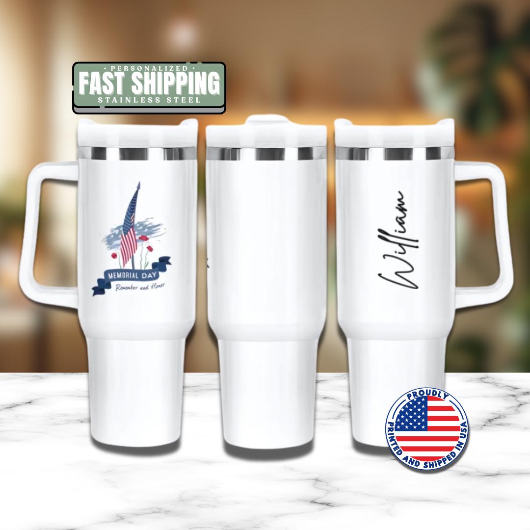 US Personalized Memorial Day Tumbler 40oz Custom Memorial Day Name Cup Veteran Gift Insulated Travel Coffee Cup Patriotic Travel Tumbler Mug
