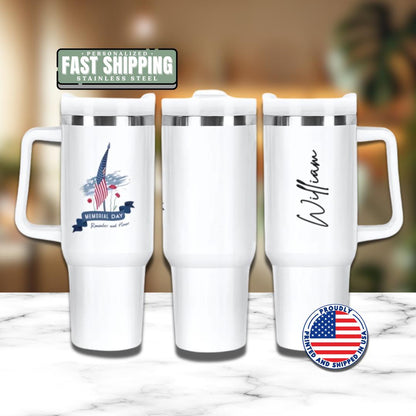 US Personalized Memorial Day Tumbler 40oz Custom Memorial Day Name Cup Veteran Gift Insulated Travel Coffee Cup Patriotic Travel Tumbler Mug
