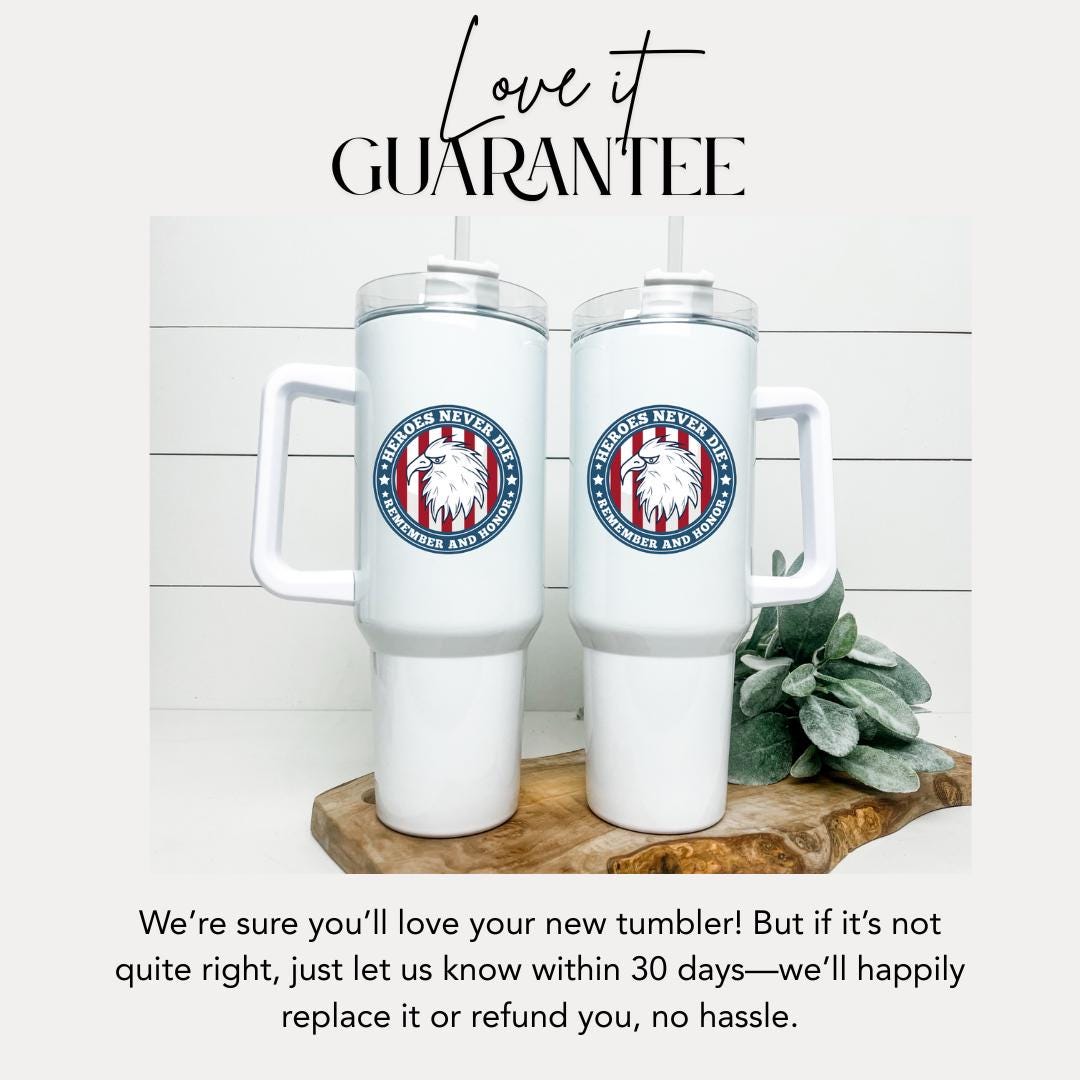 US Heroes Never Die Tumbler 40oz Memorial Day Tumbler Veteran Gift Insulated Travel Coffee Cup Patriotic Travel Tumbler Patriotic Eagle Mug