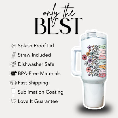 Personalized Grandma 40oz Tumbler with Straw Blessed to be called "GRANDMA" Gift Idea for Grandma Grandma Travel Cup Tumbler for Grandma