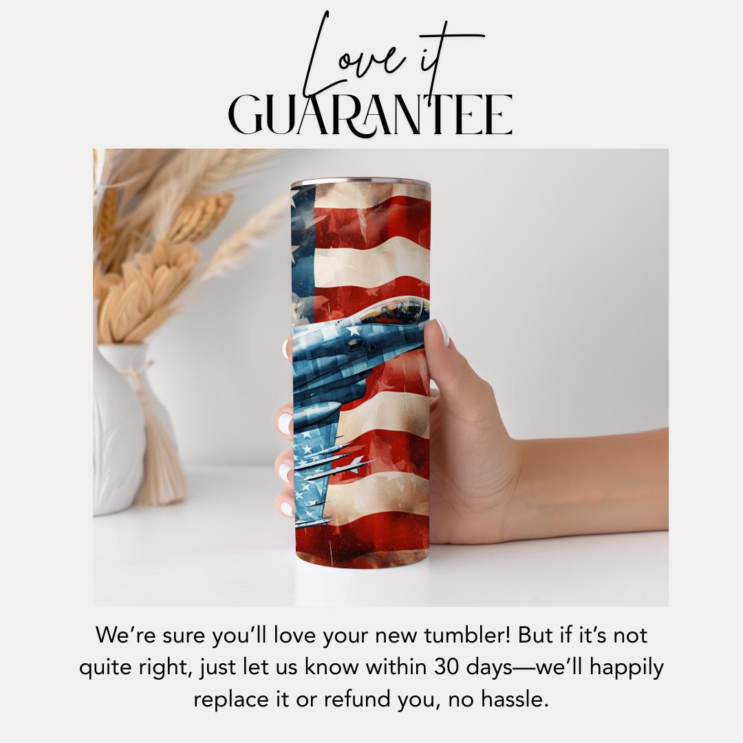 US Fighter Jet Tumbler 20oz Skinny Tumbler American Flag Patriotic Gift for Veterans Air Force American Jet Coffee Mug Gift for Military Dad