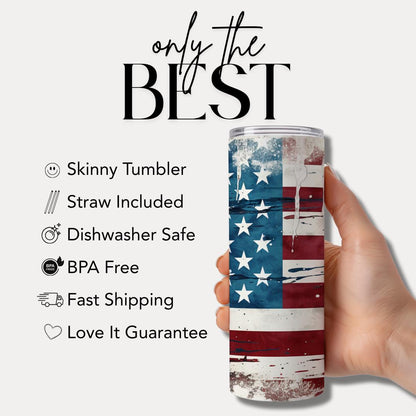 Patriotic USA Flag Tumbler 20oz Grunge American Flag Skinny Tumbler 4th of July Gift for Him Gift for Veterans Day Independence Day Gift