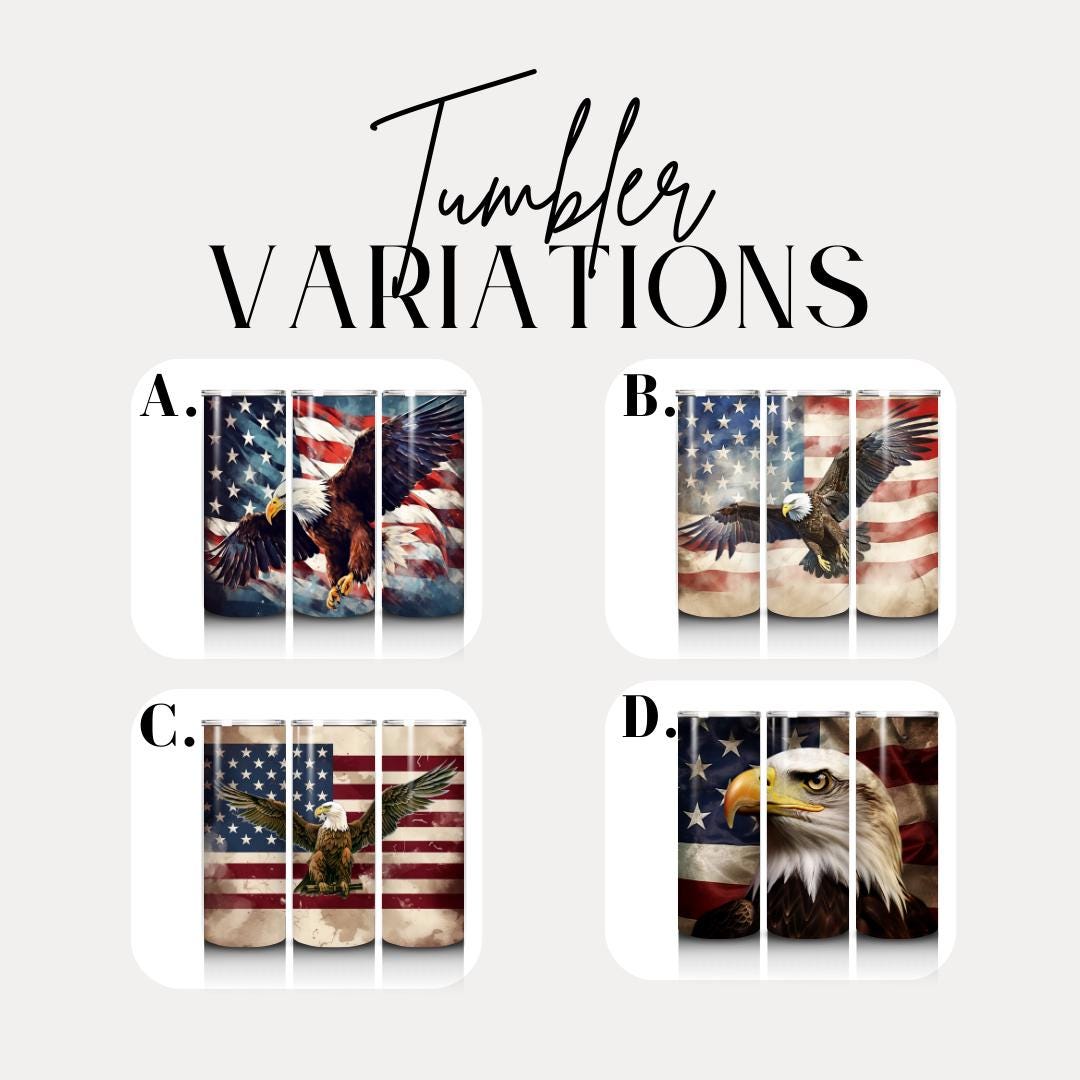 Patriotic US Bald Eagle Tumbler 20oz Skinny Tumbler American Flag Wildlife Drinkware Veteran Gift for Him Military Tumbler 4th of July Cup