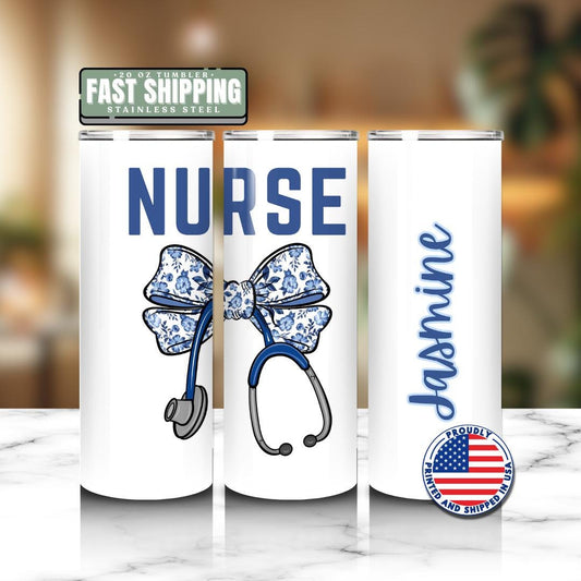 Personalized Nurse 20oz Skinny Tumbler with Straw Cute Nurse Appreciation Gift for Nurse Week Tumbler Nurse Travel Coffee Cup Nurse Mug