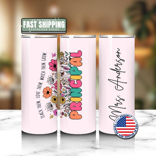 Personalized Principal 20 oz Skinny Tumbler with Straw, Principal Gifts, Principal Travel Cup, Principal Appreciation Gift Coffee Cup