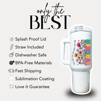 Personalized Teacher 40oz Tumbler with Straw Teacher Appreciation Gifts Back to School or Thank You Teacher Gift Teacher Travel Coffee Mug