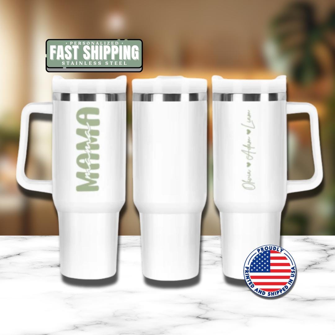 Personalized Mama 40oz Tumbler with Straw Personalized with Kids’ Names Gift for Mom Gift for Mommy Mama Travel Coffee Cup Tumbler for Mama