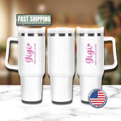 Personalized Gigi 40oz Tumbler with Straw Hot Pink Tumbler Gift Idea for Gigi Travel Coffee Cup Tumbler for Gigi Mug Gift for Grandma