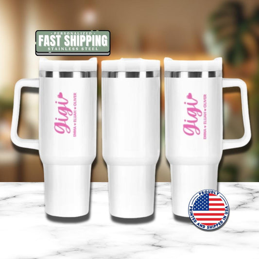 Personalized Gigi 40oz Tumbler with Straw Hot Pink Tumbler Gift Idea for Gigi Travel Coffee Cup Tumbler for Gigi Mug Gift for Grandma