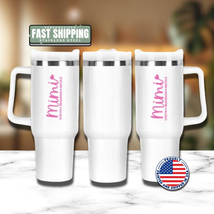 Personalized Mimi 40oz Tumbler with Straw Hot Pink Tumbler Gift Idea for Mimi Travel Coffee Cup Tumbler for Mimi Mug Gift for Grandma