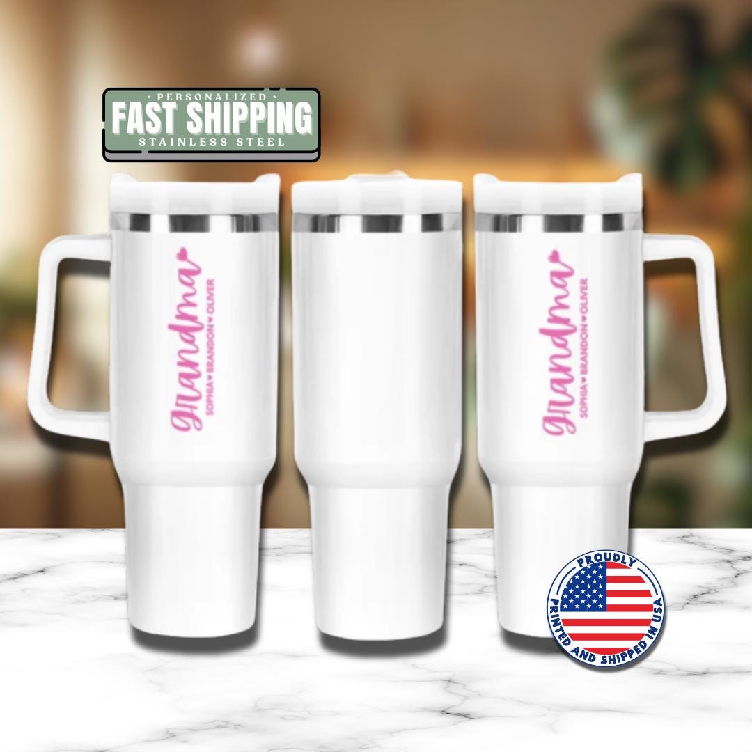 Personalized Grandma 40oz Tumbler with Straw Hot Pink Tumbler Gift Idea for Grandma Grandma Travel Coffee Cup Tumbler for Grandma Mug